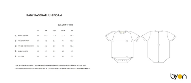 Baby Baseball Uniform size chart