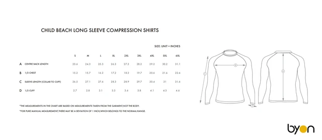 Child Beach Long-Sleeve Compression Shirt size chart
