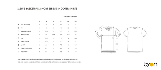Men's Basketball Short-Sleeve Shooter Shirt size chart