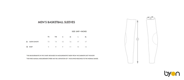 Men's Basketball Sleeves size chart