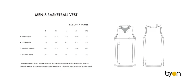 Men's Basketball Vest size chart
