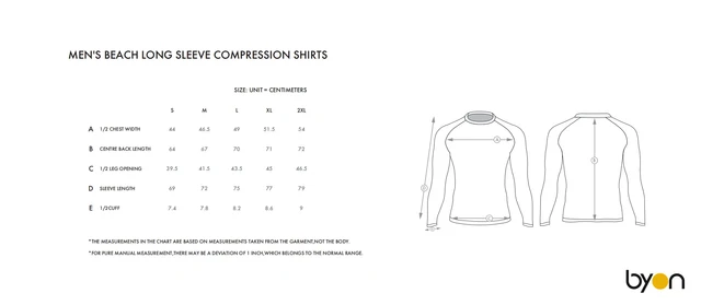Men's Beach Short-Sleeve Compression Shirt size chart