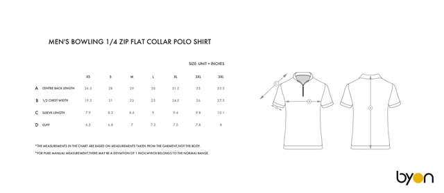 Men's 1/4-Zip Flat-Collar Polo Shirt size chart
