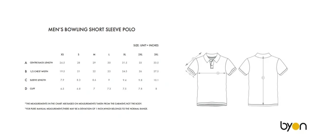 Men's Bowling Short-Sleeve Polo size chart