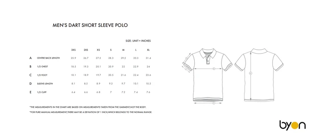 Men's Darts Short-Sleeve Polo size chart