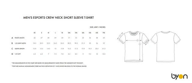 Men's Esports Crew-Neck Short-Sleeve T-Shirt size chart