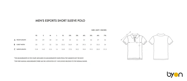 Men's Esports Short-Sleeve Polo size chart