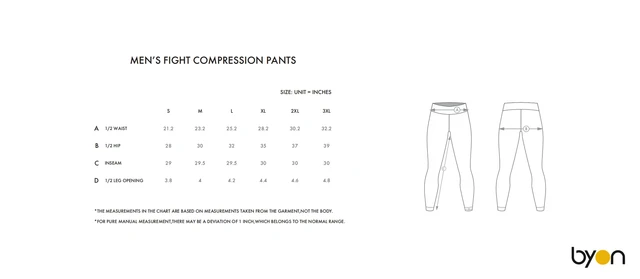 Men's Fight Compression Pants size chart