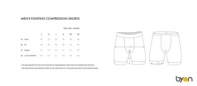 Men's Fighting Compression Shorts size chart