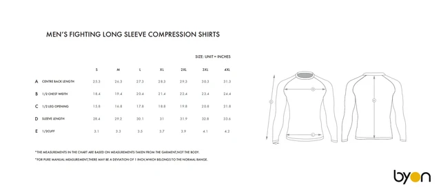 Men's Fighting Long-Sleeve Compression Shirt size chart