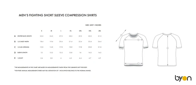 Men's Fighting Short-Sleeve Compression Shirt size chart