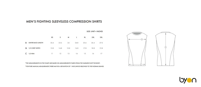 Men's Fighting Sleeveless Compression Shirt size chart