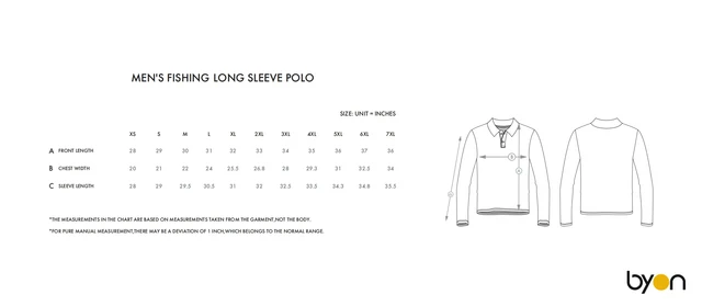 Men's Fishing Long-Sleeve Polo size chart