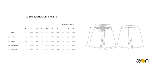 Men's Ice Hockey Shorts size chart