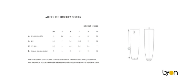 Men's Ice Hockey Socks size chart