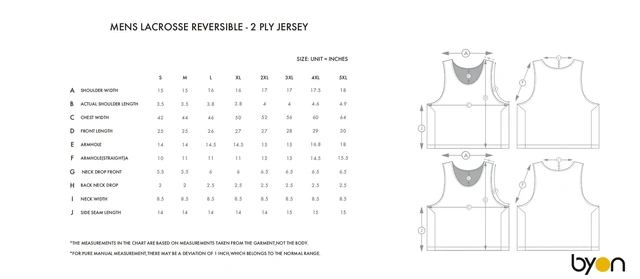 Men's Lacrosse Reversible 2-Ply Jersey size chart