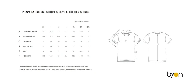 Men's Lacrosse Short-Sleeve Shooter Shirt size chart