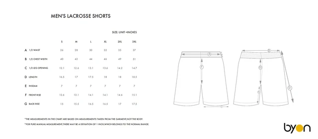 Men's Lacrosse Shorts size chart