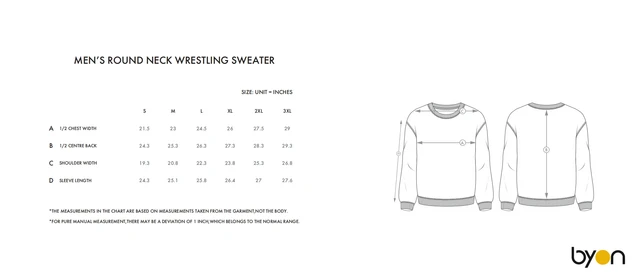 Men's Round-Neck Wrestling Sweater size chart