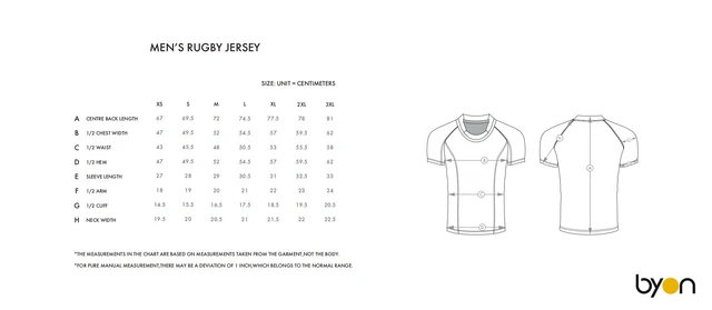 Men's Rugby Jersey size chart