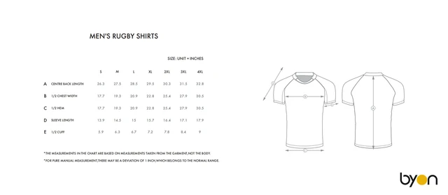 Men's Rugby Shirt size chart