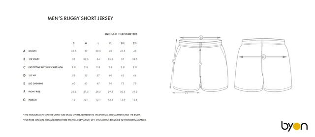Men's Rugby Short Jersey size chart