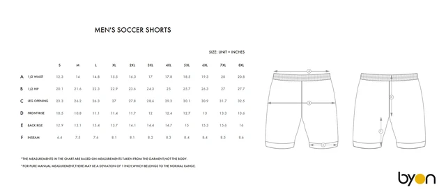 Men's Soccer Shorts size chart