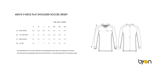Men's V-Neck Flat-Shoulder Soccer Jersey size chart