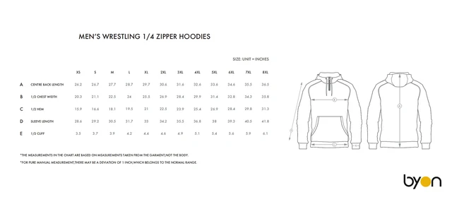 Men's Wrestling 1/4-Zipper Hoodie size chart