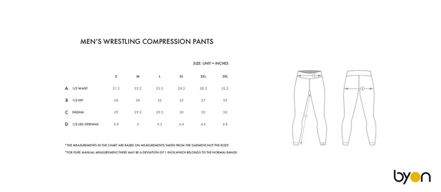 Men's Wrestling Compression Pants size chart
