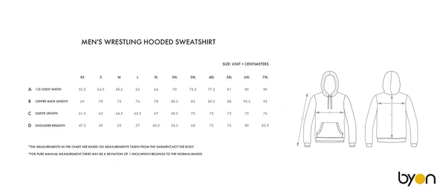 Men's Wrestling Hooded Sweatshirt size chart
