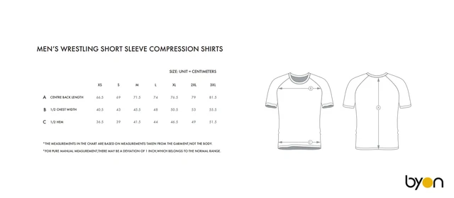 Men's Wrestling Short-Sleeve Compression Shirt size chart