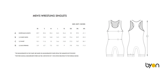 Men's Wrestling Singlet size chart