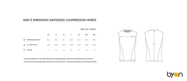 Men's Wrestling Sleeveless Compression Shirt size chart