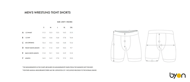 Men's Wrestling Tight Shorts size chart
