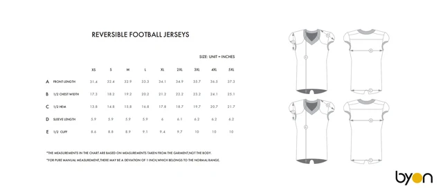 Reversible Football Jerseys size chart
