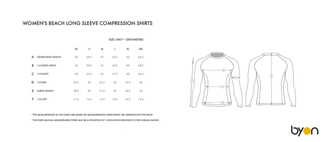 Women's Beach Long-Sleeve Compression Shirt size chart