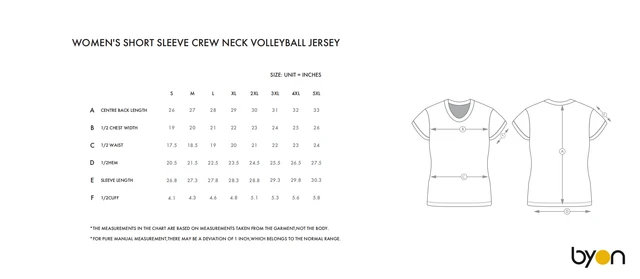 Women's Short-Sleeve Crew-Neck Volleyball Jersey size chart