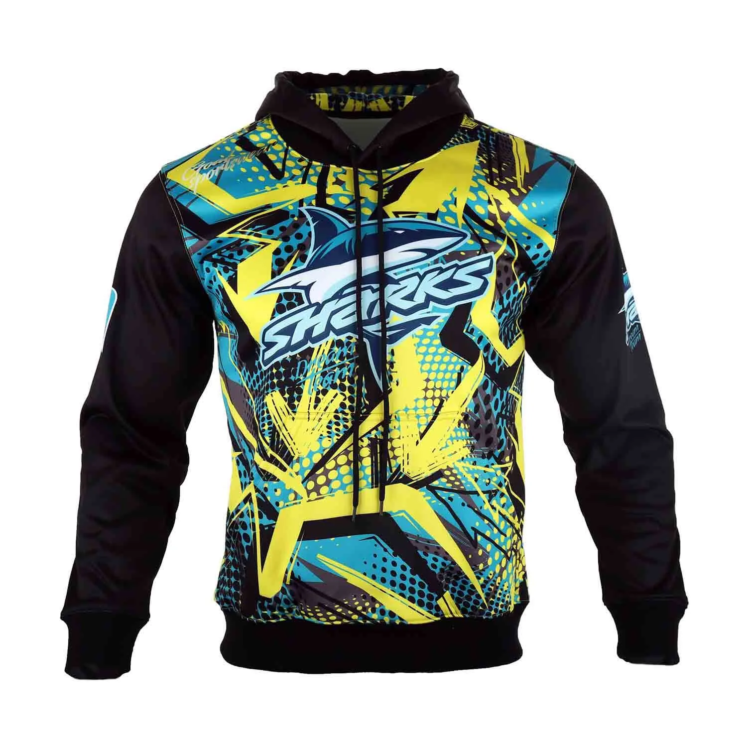Custom soccer hoodie with full-color sublimated team artwork