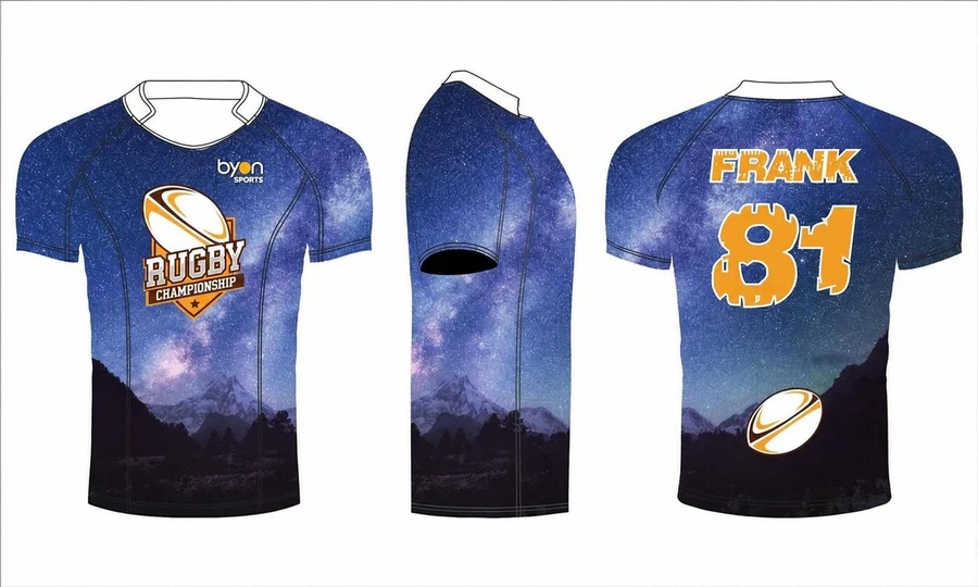 100% polyester dry fit sublimation printing custom team rugby jerseys