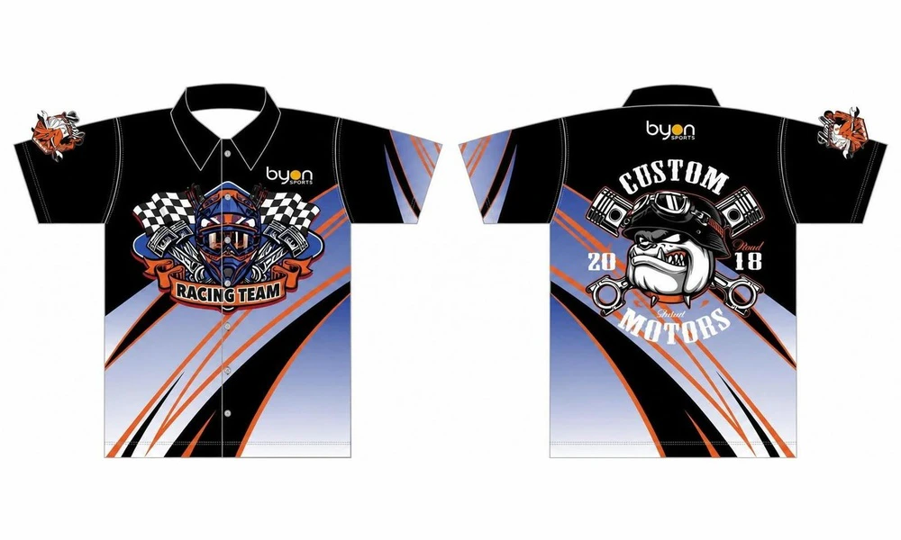 100% polyester sublimation custom printed custom pit crew shirts