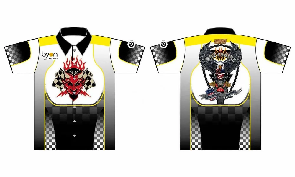 100% polyester sublimation men's custom pit crew shirts