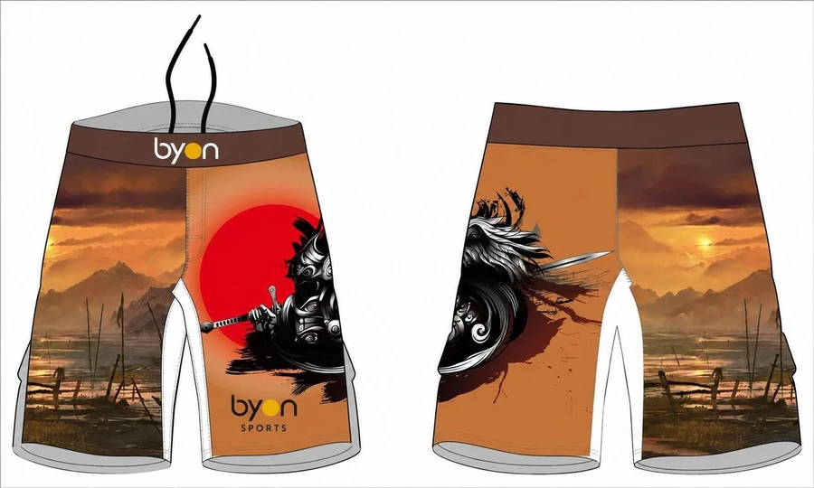 Diseño personalizado sublimación impresión poli negro MMA spandex combate corto