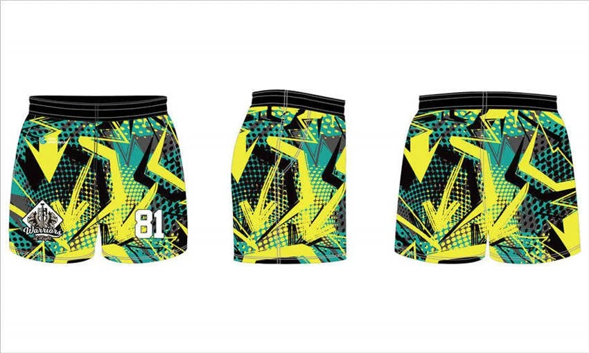 Custom made dry fit sublimated printing college rugby shorts