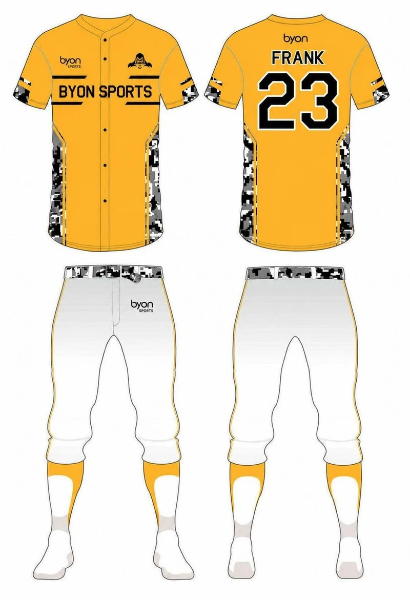 Dye-sublimated youth custom camo baseball jersey