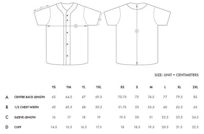 Sublimation Jersey Größen
