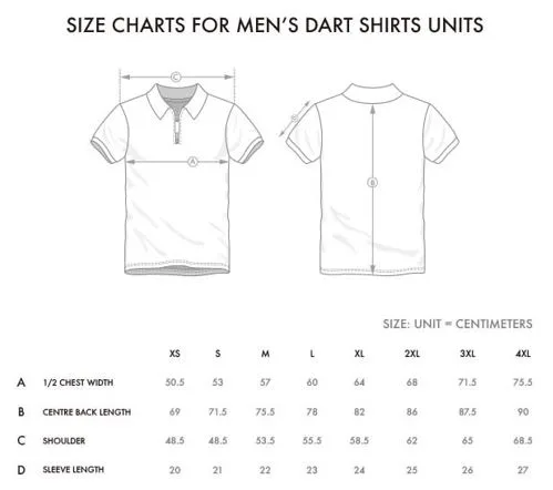 Sublimated dart shirt size chart