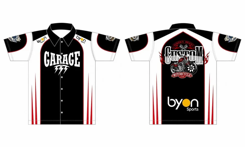Full Sublimated custom made men's team custom pit crew shirts