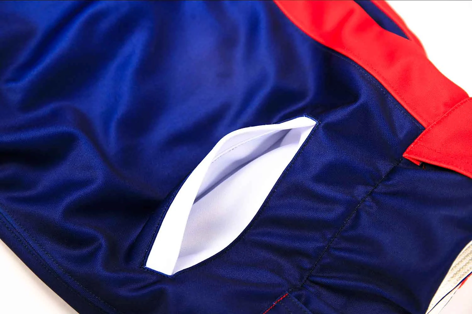Pocket detail on full-dye custom team baseball pants