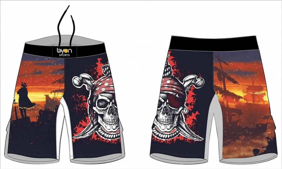 Full dye sublimation mayor 4-way tramos personalizados MMA cortos